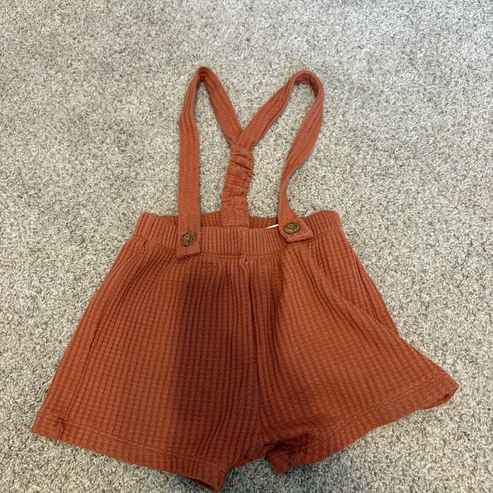 H&M Textured Short Overalls waffle knit baby burnt orange size 9-12 months baby